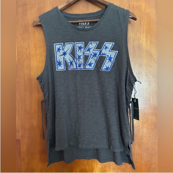 Lucky Brand Tops - Lucky Brand Kiss Muscle Tee, Gray, Size Large